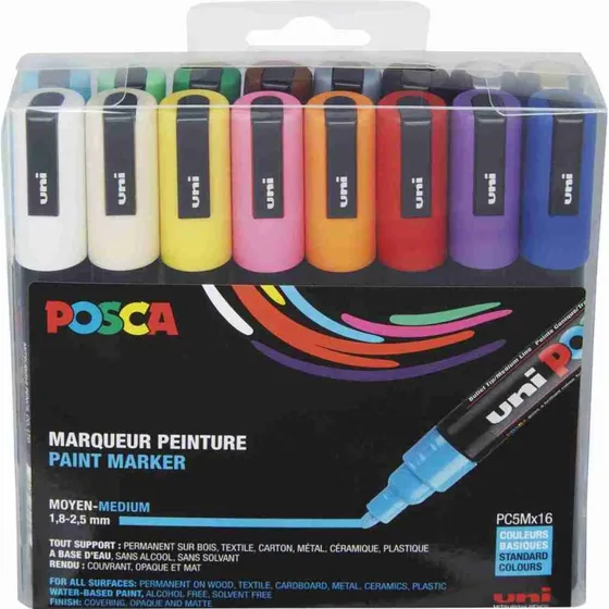 uni POSCA Pigmentmarker PC-5M 16er Set, 1,8-2,5mm