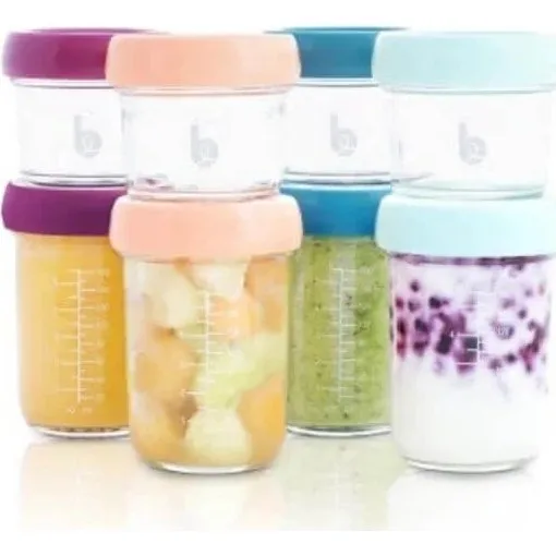 Babymoov Babybols 8er-Pack Glas-Aufbewahrungsbecher mit Rezeptheft