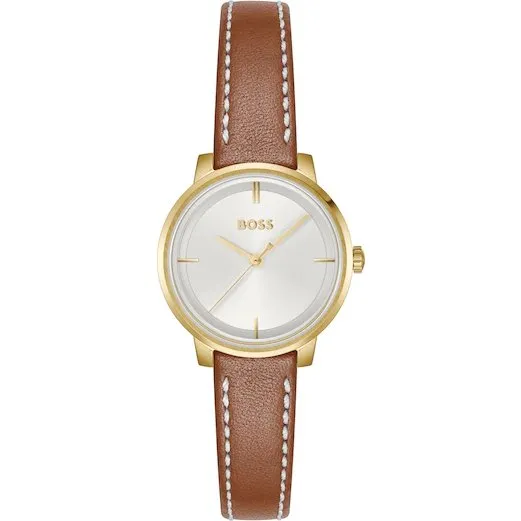 BOSS Lucia Damenuhr mit Lederarmband, Silber-Wei