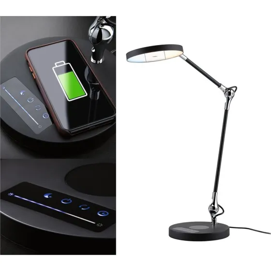 Paulmann Numis Qi LED-Tischleuchte mit kabelloser Ladung, Schwarz