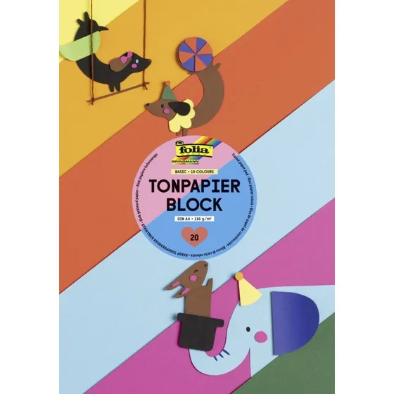 folia Tonpapierblock DIN A4, 130 g/m², 20 Blatt, sortiert