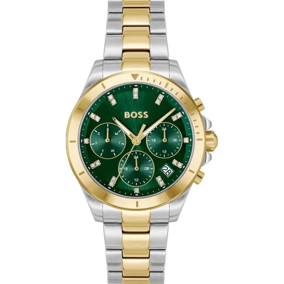 BOSS Alley 1502827 Damenuhr, Grn, 36 mm, Edelstahl-Gold