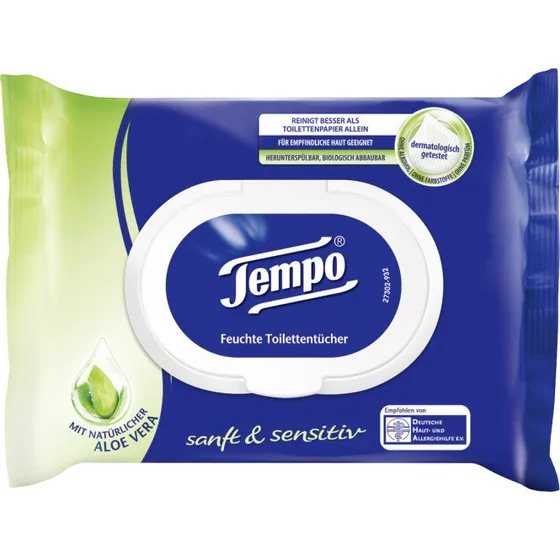 Tempo Feuchte Toilettentücher Sanft & Sensitiv mit Aloe Vera, 42 Stk.