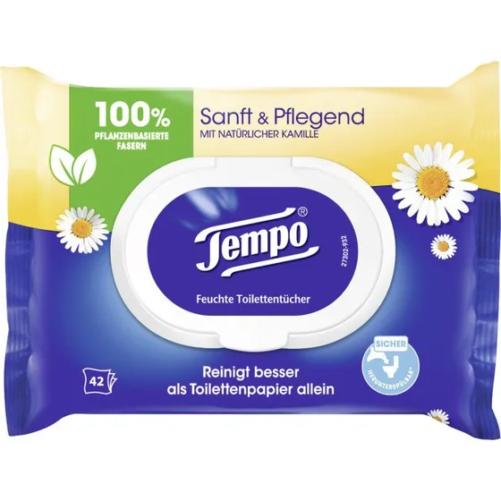 Tempo Feuchte Toilettentücher Sanft & Pflegend mit Kamille, 42 Stück
