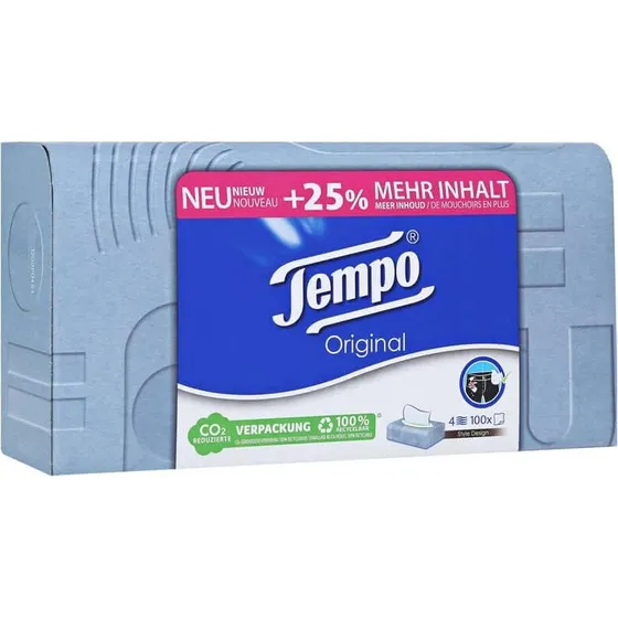 Tempo Original Taschentücher Box, 100 Stück, 4-lagig, weiß