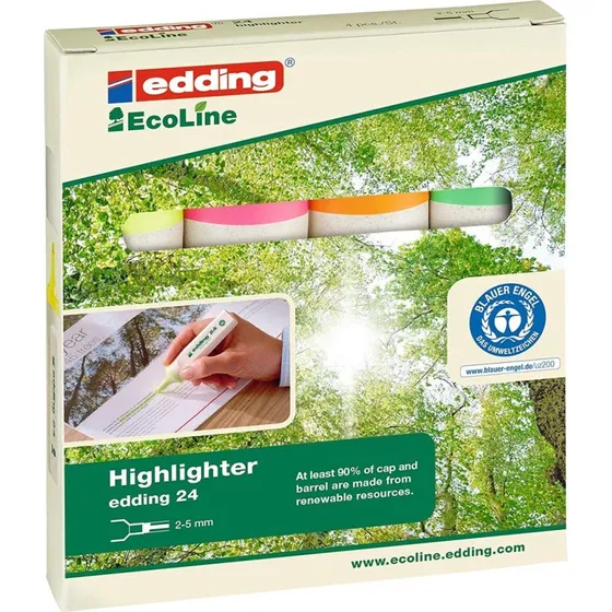edding Textmarker EcoLine 24 Set, 4er Pack, nachfüllbar