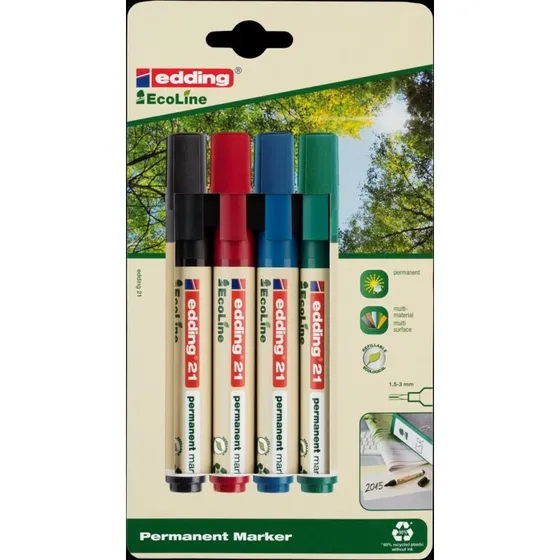 edding Permanentmarker 21 EcoLine 4er Set, farbig sortiert