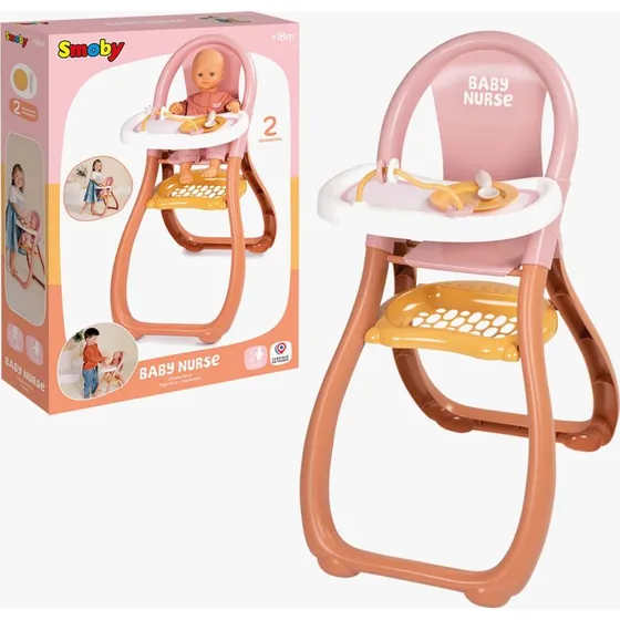 Smoby Baby Nurse Puppenhochstuhl mit Herz-Zubehör
