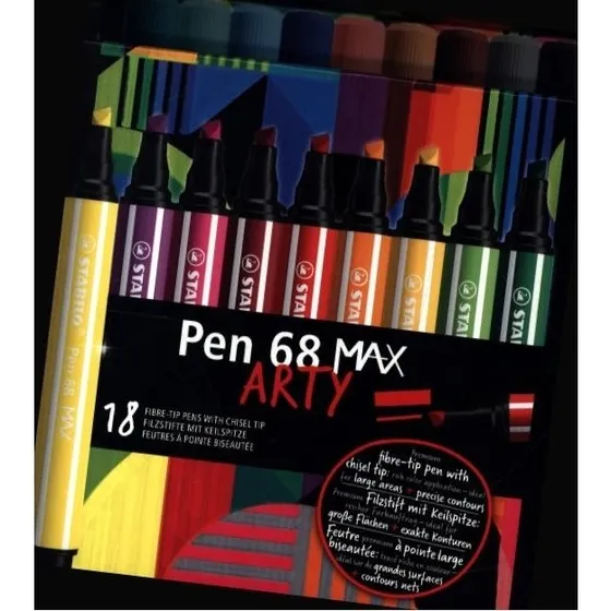 STABILO Fasermaler Pen 68 MAX ARTY 18er Set mit Keilspitze