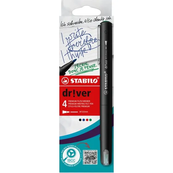 STABILO Fineliner dr!ver M, 4er-Set, 0,8 mm, farbig sortiert