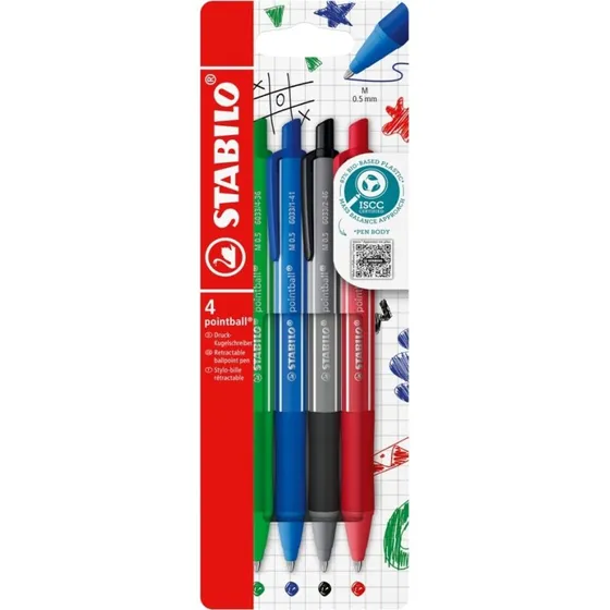 STABILO pointball colorful Druckkugelschreiber, 4er Set, 0,5 mm