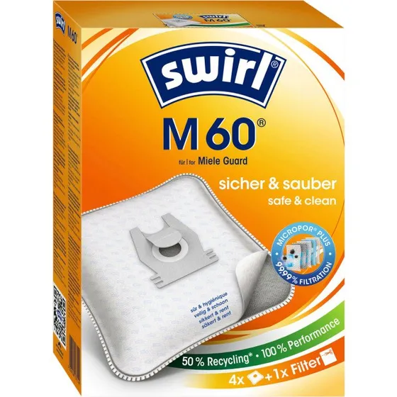Swirl Staubsaugerbeutel M 60 EcoPor® für Miele Guard (4er Pack)