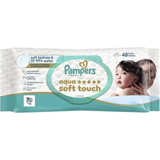 Pampers Aqua Soft Touch Baby-Feuchttücher, 48 Stück