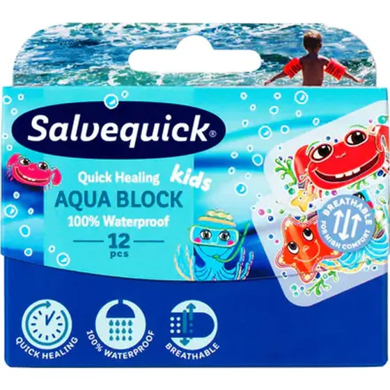 Salvequick AquaBlock Kinderpflaster, wasserdicht & atmungsaktiv, 12 Stk.