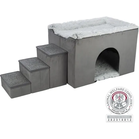 TRIXIE Höhle Harvey mit Treppe, 154 x 60 x 60 cm, grau/weiß-schwarz