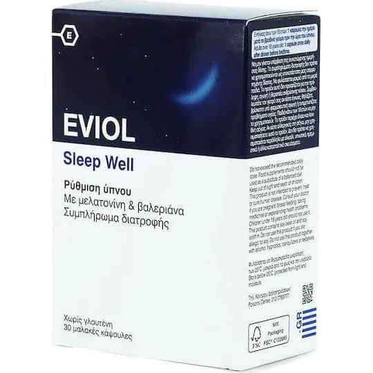Eviol Sleep Well Schlaf Ergänzung mit Melatonin & Baldrian, 30 Softgels