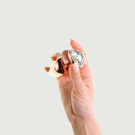 Anal Collection Metall Butt Plug mit Herz-Juwel - Pink/Transparent