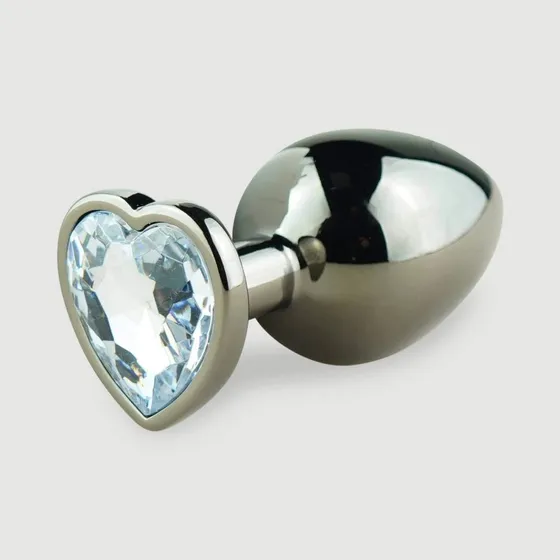 Anal Collection Großer Metall Butt Plug mit Herz-Juwel - Schwarz/Transparent