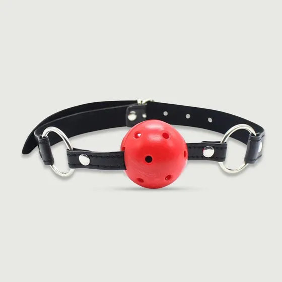 Sexopolis Atmungsaktiver Ballknebel mit Silikonball & Lederband - Rot