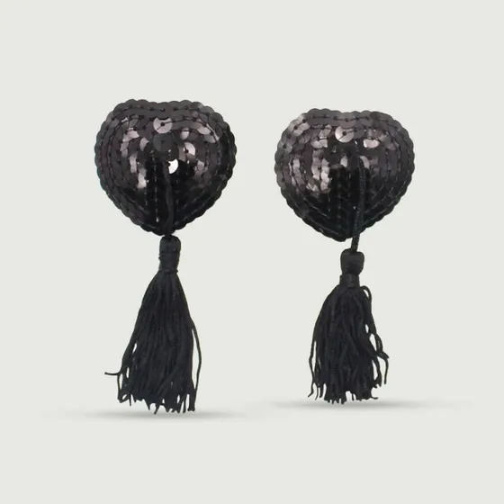 Pailletten Nippel Pasties mit Quasten - Schwarz