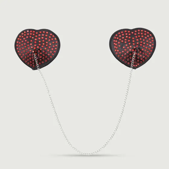 Nippelpasties Herz mit Kette und Metalldetails - Schwarz/Rot