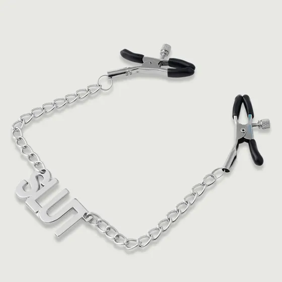 Sexopolis Nippelklammern mit Kette & SLUT Tag - Silber