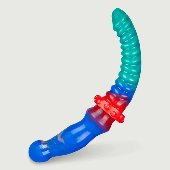 Texturierter 2-in-1 Silikon Dildo - Multicolour