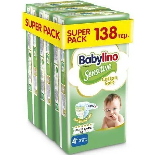 Babylino Sensitive Cotton Soft Windeln No4+ (10-15kg) 138 Stück