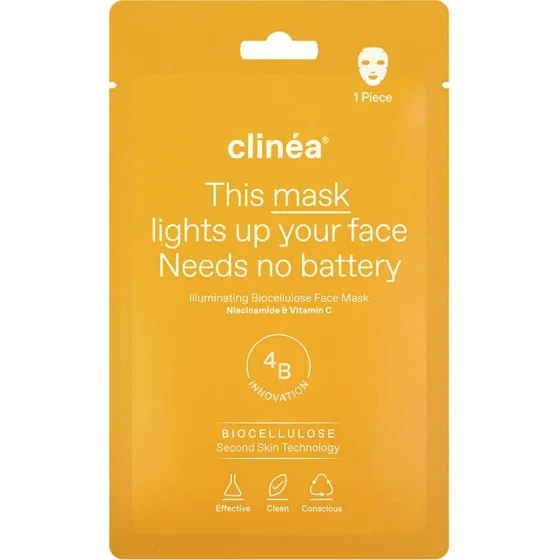 Clinea Illuminating Biocellulose Gesichtsmaske mit Niacinamid & Vitamin C
