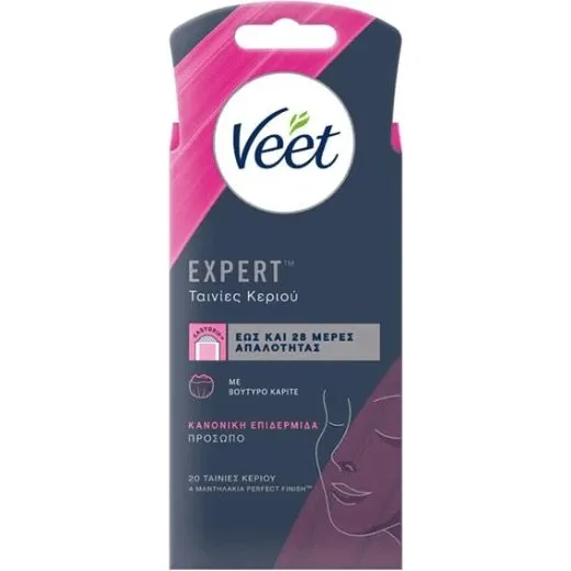 Veet Kaltwachs-Gesichtswachsstreifen mit Perfect Finish Tüchern, 20 Stück