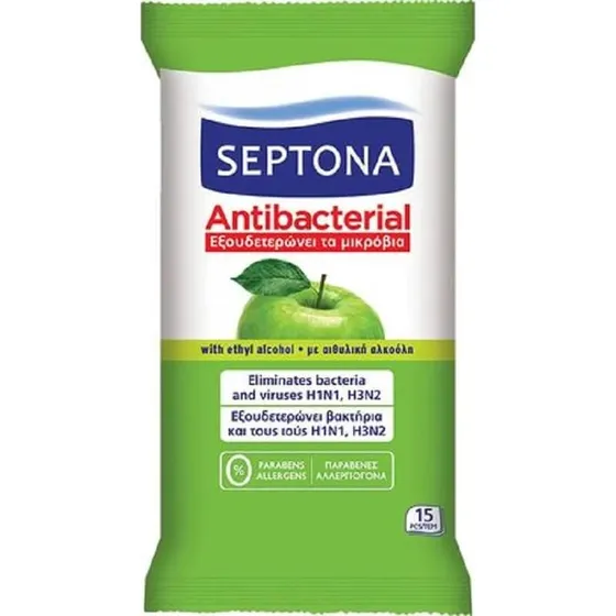 Septona Mar Verde Antibakterielle Feuchttücher, 15 Stück, Apfel
