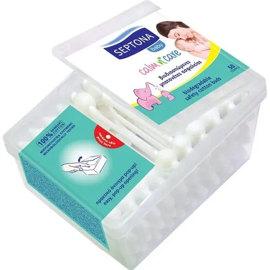 Septona Baby Calm n Care Bio Wattestäbchen, biologisch abbaubar, 50 Stück