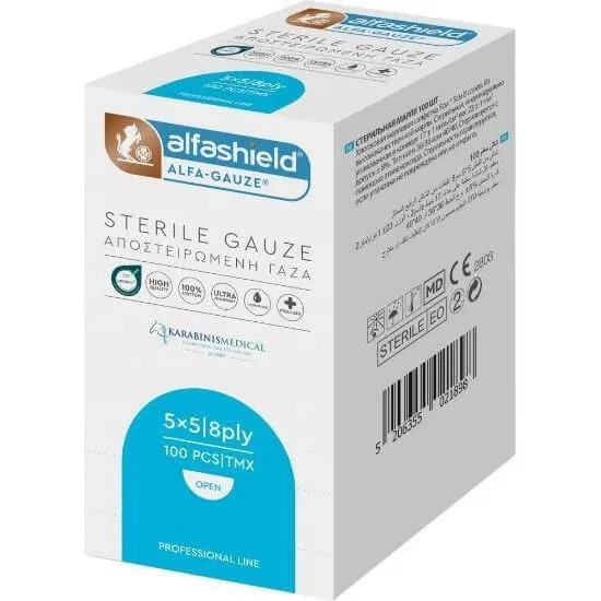 ALFASHIELD Sterile Gazekompressen 5x5 cm, 100 Stück