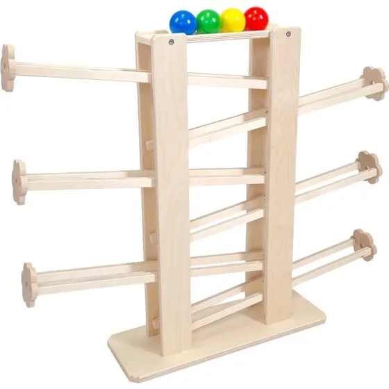 Holzspielzeug Kugelbahn 60 cm mit 4 Kugeln – naturbelassen