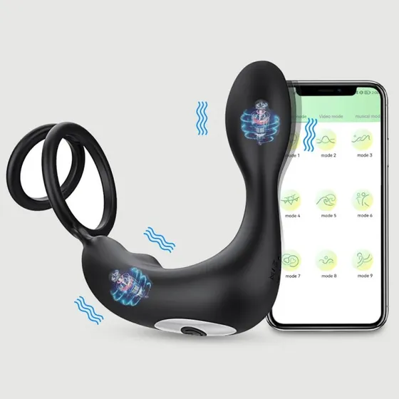 Ogma App-gesteuerter Doppel-Prostata-Massagevibrator mit Cockring, Schwarz