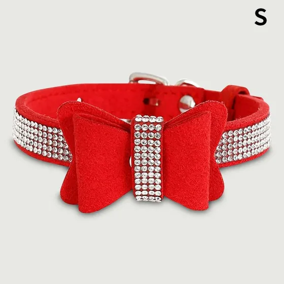 Glänzendes Halsband mit Schleife & Strasssteinen - Rot