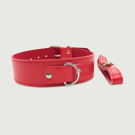 Lederhalsband mit abnehmbarer Leine in Rot