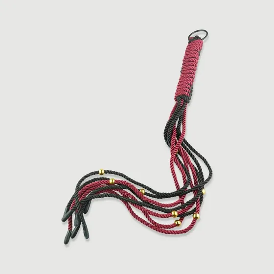 Rope Flogger mit Goldperlen - Rot/Schwarz