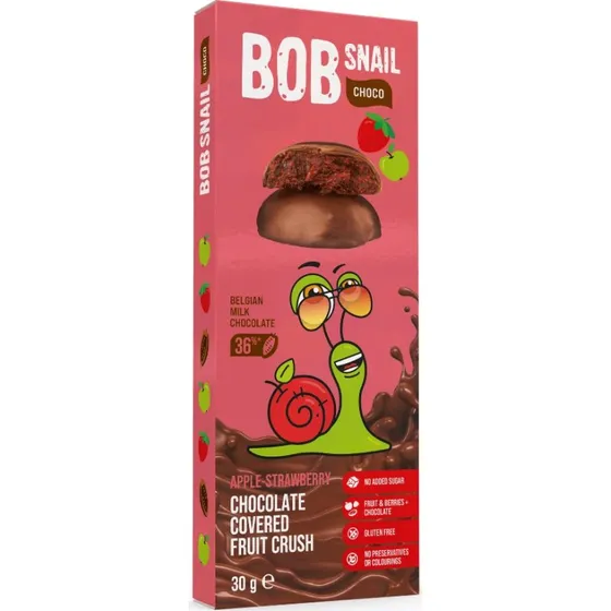 Bob Snail Fruchtsnack Apfel-Erdbeere mit belgischer Milchschokolade, 30g