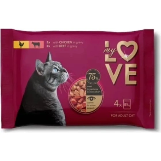 MY LOVE Katzen-Nassfutter Huhn & Rind in Sauce, 4x85g Multipack