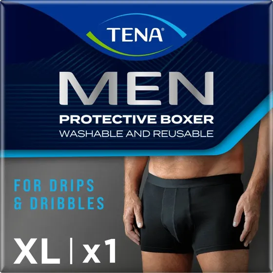 Tena Men Protective Boxer, wiederverwendbare Boxershorts, Schwarz, XL
