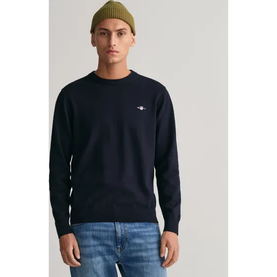 Gant Herren Pullover 8030561 Marineblauer Rundhals-Baumwollpullover