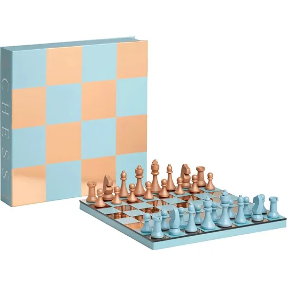 Printworks Chess Mirror Schachspiel, Hellblau/Kupfer