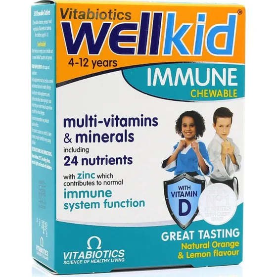 Vitabiotics Wellkid Immune Kautabletten Orange-Zitrone (4-12 Jahre)