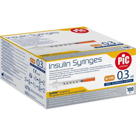 Pic Solution Insulinspritzen 0,3 ml, 31G x 8 mm, 100 Stück