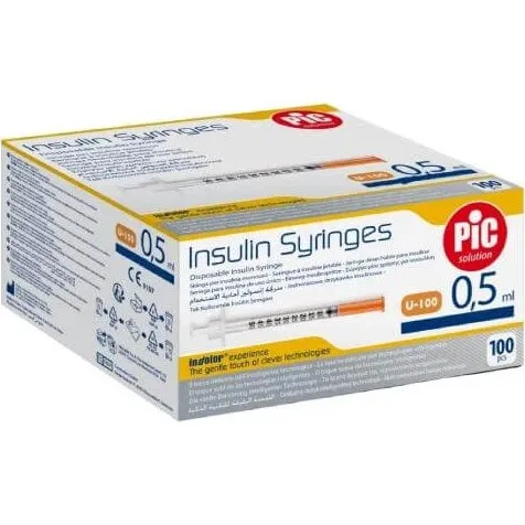 PIC-Insulinspritzen Einweg-Spritzen 0,5 ml (G29, 0,33 x 12,7 mm), 100 Stk.