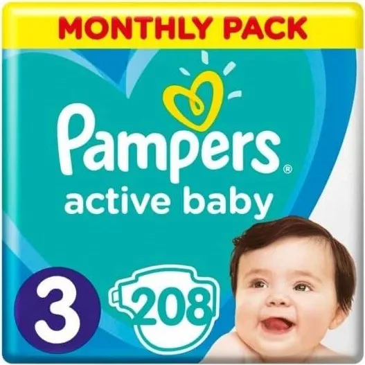 Pampers Active Baby Windeln Nr. 3 (6-10kg), 208 Stück Monatspackung