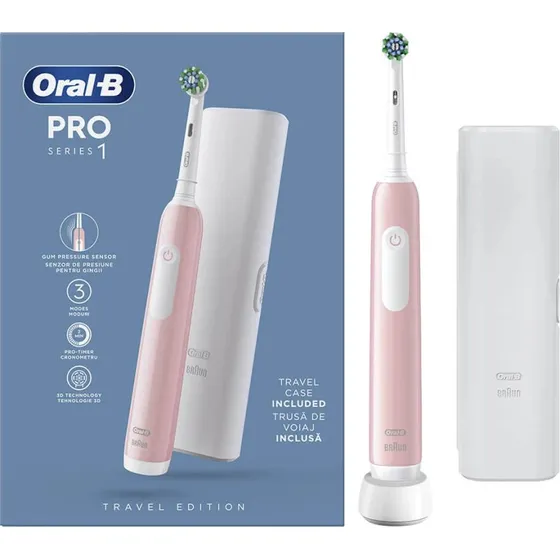 Oral-B Pro 1 Cross Action Elektrische Zahnbürste Rosa inkl. Reiseetui