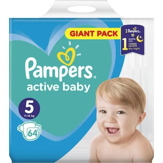 Pampers Active Baby Windeln Nr. 5 (11-16kg) - 64 Stück mit Aufkleber