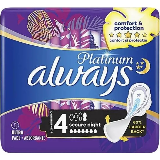 Always Platinum Secure Night Damenbinden, Größe 4, 5 Stück